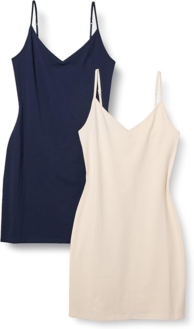Women's Slim Fit Cotton Layering Slip Dress, Pack of 2