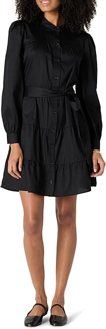 Women's Regular-Fit Cotton Sateen Tiered Shirt Dress