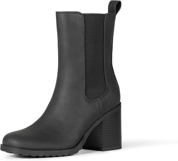 Women's Mid Calf Heeled Chelsea Boots with Lug Sole