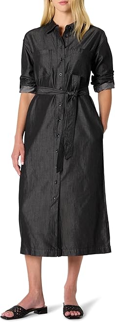 Women's Regular-Fit Denim Chambray Long-Sleeve Button-Up Midi Dress